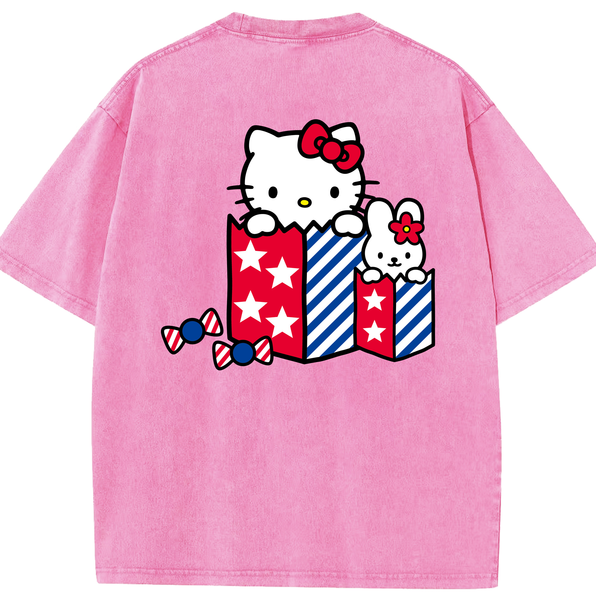 （画像用） Hello Kitty ハローキティ 綿100% ヴィンテージ風 半袖Tシャツ（背面プリント）